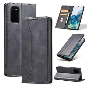 huismerk Voor Samsung Galaxy S20 + 5G Skin-Feel Calfskin Texture Magnetische Dual-Fold Horizontale Flip Lederen Case met Houder & Card Slots & Portemonnee (Zwa