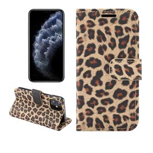 huismerk Voor iPhone 12 Leopard Print Pattern Horizontale Flip Lederen Case met kaartsleuf en houder(Bruin)