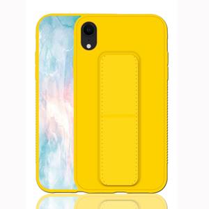 huismerk Voor iPhone XR schokbestendige PC + TPU beschermhoes met armband & houder (geel)