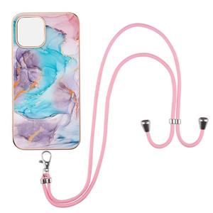 huismerk Electroplating Pattern IMD TPU Shockproof Case met neklanyard voor iPhone 13 Mini (Milky Way Blue Marble)