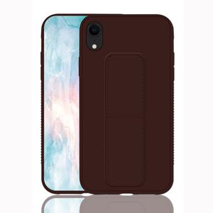 huismerk Voor iPhone XR schokbestendige PC + TPU beschermhoes met polsband & houder (koffie)