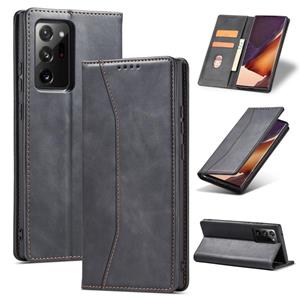 huismerk Voor Samsung Galaxy Note20 Skin-Feel Calfskin Texture Magnetische Dual-Fold Horizontale Flip Lederen Case Met Houder & Card Slots & Portemonnee (Zwart