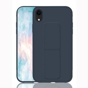 huismerk Voor iPhone XR schokbestendige PC + TPU beschermhoes met polsbandje & houder (donkerblauw)