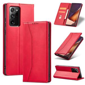 huismerk Voor Samsung Galaxy Note20 Skin-Feel Calfskin Texture Magnetische Dual-Fold Horizontale Flip Lederen Case met Houder & Card Slots & Portemonnee