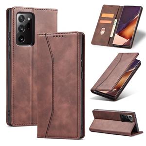 huismerk Voor Samsung Galaxy Note20 Skin-Feel Calfskin Texture Magnetische Dual-Fold Horizontale Flip Lederen Case met Houder & Card Slots & Portemonnee