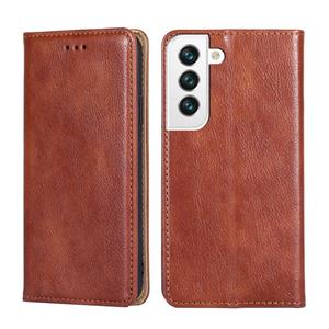 huismerk Voor Samaung Galaxy S22 5G Pure Kleur Magnetische Horizontale Flip Leren Case met Houder & Card Slot & Portemonnee (Bruin)