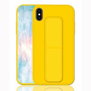 huismerk Voor iPhone XS shock proof PC + TPU beschermhoes met armband & houder (geel)