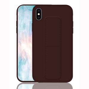 huismerk Voor iPhone XS shock proof PC + TPU beschermhoes met polsband & houder (koffie)