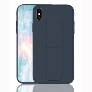 huismerk Voor iPhone XS shock proof PC + TPU beschermhoes met polsband & houder (donkerblauw)