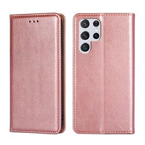 huismerk Voor Samaung Galaxy S22 Ultra 5G Pure Kleur Magnetische Horizontale Flip Leren Case met Houder & Card Slot & Portemonnee (ROSE GOUD)