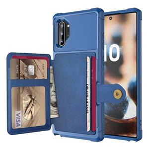 huismerk Voor Samsung Galaxy Note10 + Magnetische Portemonnee Kaarttas Lederen Telefoonhoesje (Navy Blue)