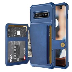 huismerk Voor Samsung Galaxy S10 Magnetische Portemonnee Kaarttas Lederen Telefoonhoesje (Navy Blue)