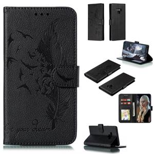 huismerk Feather patroon Litchi textuur horizontale Flip lederen draagtas met portemonnee & houder & kaartsleuven voor Galaxy Note9 (zwart)