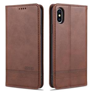 AZNS Magnetic Calf Texture Horizontale Flip Lederen case met kaartslots & houder & portemonnee voor iPhone X / XS(Donkerbruin)