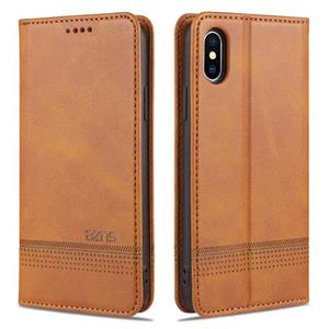 AZNS Magnetic Calf Texture Horizontale Flip Lederen case met kaartslots & houder & portemonnee voor iPhone X / XS(Lichtbruin)