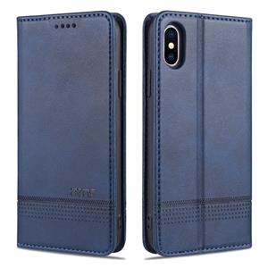 AZNS Magnetic Calf Texture Horizontale Flip Lederen case met kaartslots & houder & portemonnee voor iPhone X / XS(Donkerblauw)