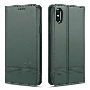 AZNS Magnetic Calf Texture Horizontale Flip Lederen case met kaartslots & houder & portemonnee voor iPhone X / XS(Donkergroen)