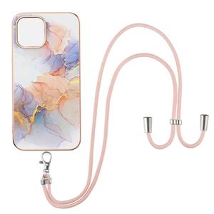 huismerk Electroplating Pattern IMD TPU Shockproof Case met Neck Lanyard voor iPhone 13 (Milky Way White Marble)