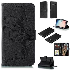 huismerk Feather patroon Litchi textuur horizontale Flip lederen draagtas met portemonnee & houder & kaartsleuven voor Galaxy S10 PLUS (zwart)