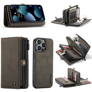 Caseme-008 Afneembare multifunctionele horizontale flip lederen tas met kaart slot & houder & rits portemonnee en fotolijst voor iPhone 13 pro max