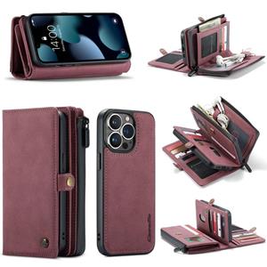 Caseme-008 Afneembare multifunctionele horizontale flip lederen tas met kaart slot & houder & rits portemonnee en fotolijst voor iPhone 13 pro max