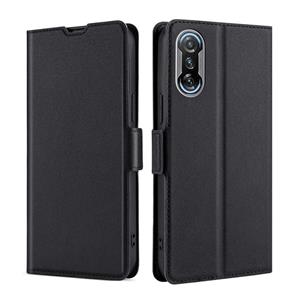 huismerk Voor Xiaomi Redmi K40 Gaming Ultra-Thin Spanning Side Buckle PU + TPU Horizontale Flip Leren Case met Houder & Card Slot (Zwart)