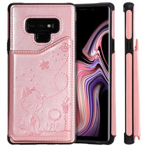 huismerk Voor Galaxy Note9 kat Bee reliëf patroon schokbestendige beschermende case met kaartsleuven & fotolijstjes (Rose goud)