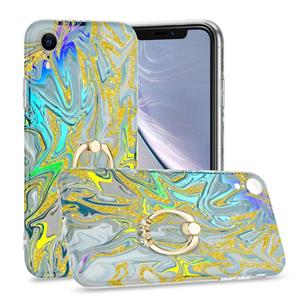 huismerk Laser Glitter Watercolor Pattern Shockproof Protective Case with Ring Holder For iPhone XR(FD2)