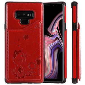 huismerk Voor Galaxy Note9 kat Bee reliëf patroon schokbestendige beschermende case met kaartsleuven & fotolijstjes (rood)