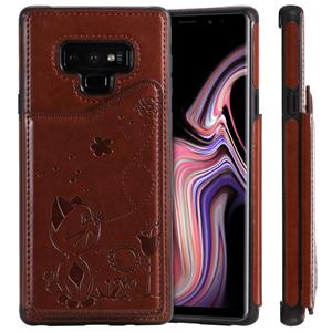 huismerk Voor Galaxy Note9 kat Bee reliëf patroon schokbestendige beschermende case met kaartsleuven & fotolijstjes (bruin)