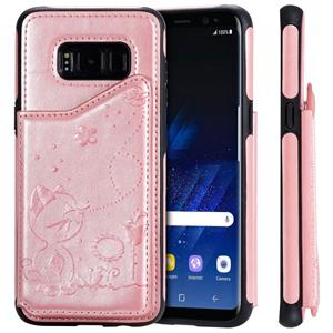 huismerk Voor Galaxy S8 kat Bee reliëf patroon schokbestendige beschermende case met kaartsleuven & fotolijstjes (Rose goud)