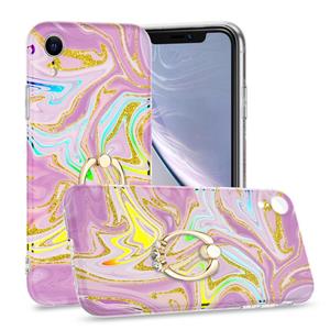 huismerk Laser Glitter Watercolor Pattern Shockproof Protective Case with Ring Holder For iPhone XR(FD5)