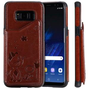 huismerk Voor Galaxy S8 kat Bee reliëf patroon schokbestendige beschermende case met kaartsleuven & fotolijstjes (bruin)