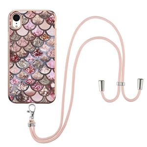 huismerk Electroplating Pattern IMD TPU Shockproof Case met neksleutel voor iPhone XR (roze schubben)