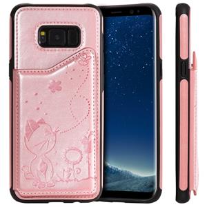 huismerk Voor Galaxy S8 plus Kat Bee reliëf patroon schokbestendige beschermende case met kaartsleuven & fotolijstjes (Rose goud)