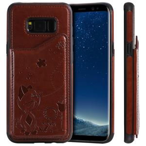 huismerk Voor Galaxy S8 plus Kat Bee reliëf patroon schokbestendige beschermende case met kaartsleuven & fotolijstjes (bruin)