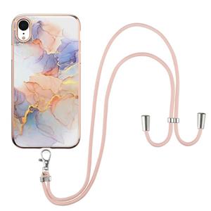 huismerk Electroplating Pattern IMD TPU Shockproof Case met Neck Lanyard voor iPhone XR (Melkweg White Marble)