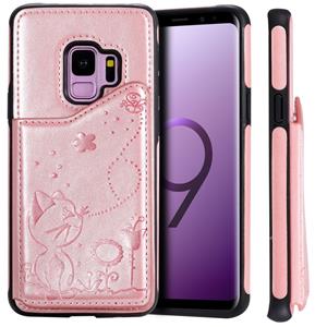 huismerk Voor Galaxy S9 kat Bee reliëf patroon schokbestendige beschermende case met kaartsleuven & fotolijstjes (Rose goud)