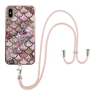 huismerk Electroplating Pattern IMD TPU Shockproof Case met neksleutel voor iPhone XS MAX (roze schubben)