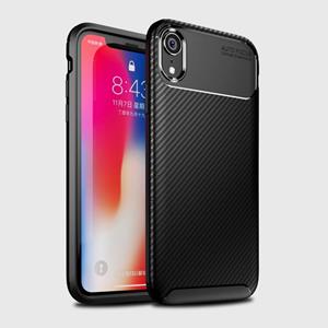 huismerk Kever vorm Carbon Fiber textuur Shockproof TPU Case voor iPhone XR(Black)