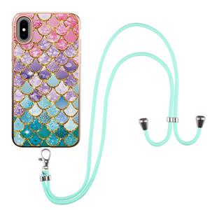 huismerk Electroplating Pattern IMD TPU Shockproof Case met neklanyard voor iPhone XS MAX (kleurrijke schalen)