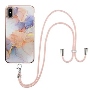 huismerk Electroplating Pattern IMD TPU Shockproof Case met Neck Lanyard voor iPhone XS Max (Milky Way White Marble)