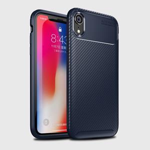 huismerk Kever vorm Carbon Fiber textuur schokbestendig TPU Case voor iPhone XR (blauw)