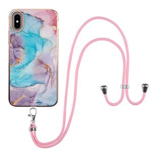 huismerk Electroplating Pattern IMD TPU Schokbestendig Case met Neck Lanyard voor iPhone XS MAX (Milky Way Blue Marble)