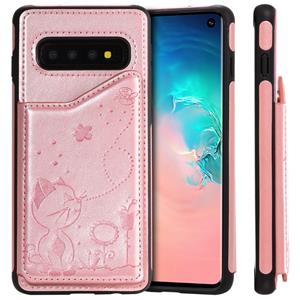 huismerk Voor Galaxy S10 kat Bee reliëf patroon schokbestendige beschermende case met kaartsleuven & fotolijstjes (Rose goud)