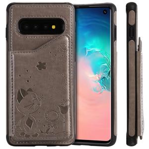 huismerk Voor Galaxy S10 kat Bee reliëf patroon schokbestendige beschermende case met kaartsleuven & fotolijstjes (grijs)