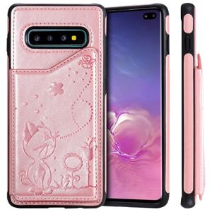 huismerk Voor Galaxy S10 plus Kat Bee reliëf patroon schokbestendige beschermende case met kaartsleuven & fotolijstjes (Rose goud)