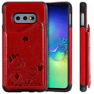 huismerk Voor Galaxy S10e kat Bee reliëf patroon schokbestendige beschermende case met kaartsleuven & fotolijstjes (rood)