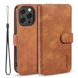 DG.ming Retro Oil Side Horizontal Flip Lederen Case met Houder & Card Slots & Portemonnee voor iPhone 13 Pro (Brown)