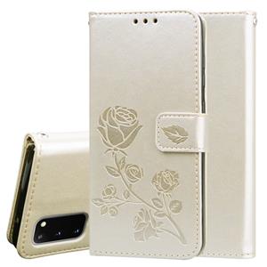 huismerk Voor Galaxy S20 Rose Embossed Horizontal Flip PU Leather Case met Holder & Card Slots & Wallet(Gold)